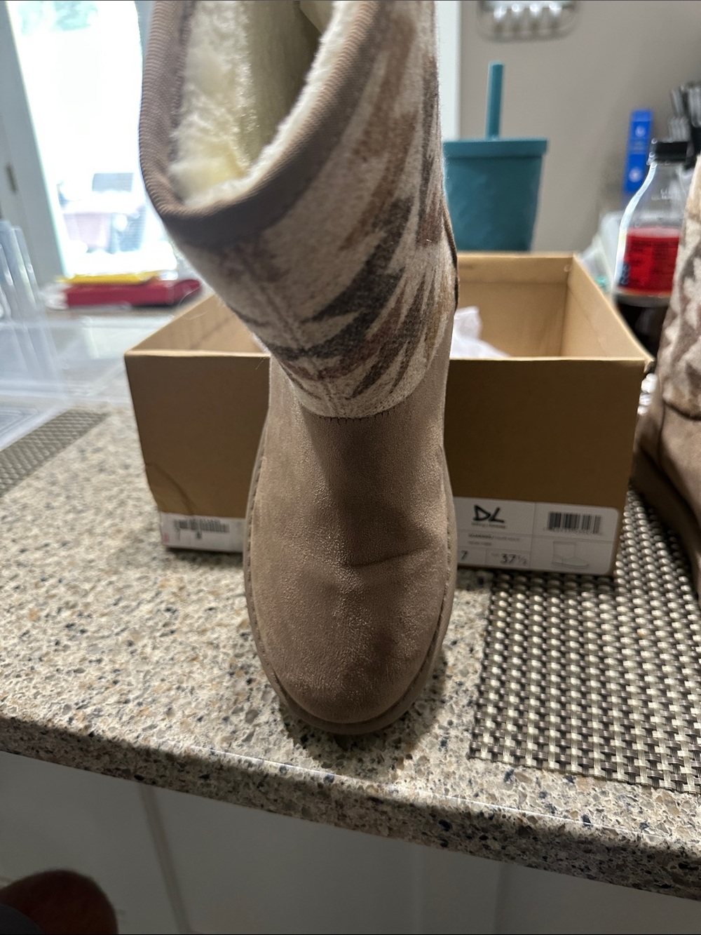 Dirty Laundry Taupe Suede Winter Boots with Patterned Knit Shaft